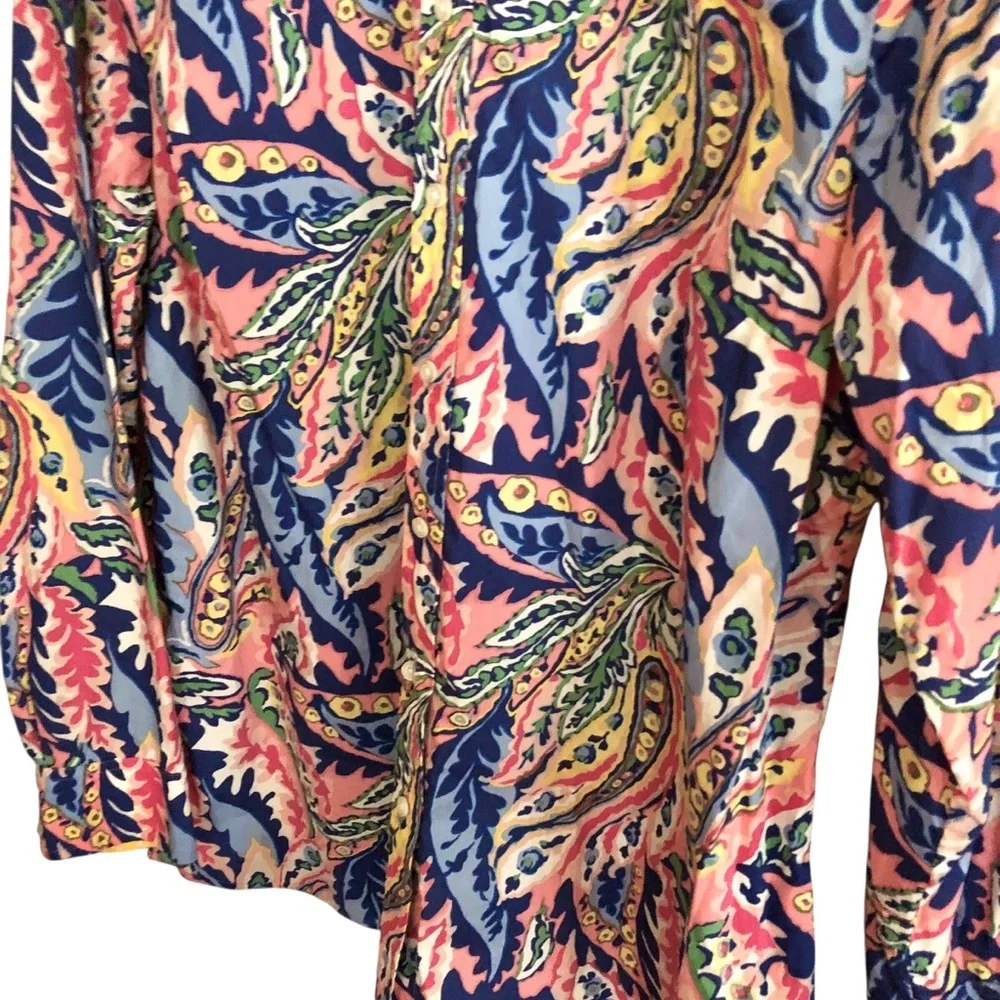 Talbots Sz XL Colorful Button Down Top Shirt Cotton Abstract Paisley L/S Maximal